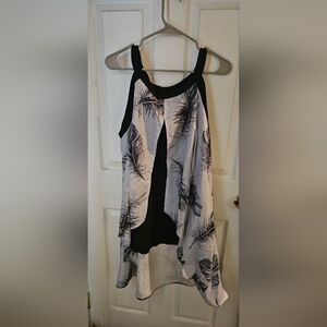 Shein feather high low shirt with black pants